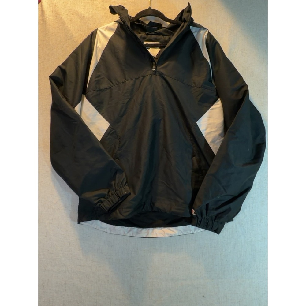 Champion Windbreaker Pullover Hooded Jacket Colorblock Black Size Medium